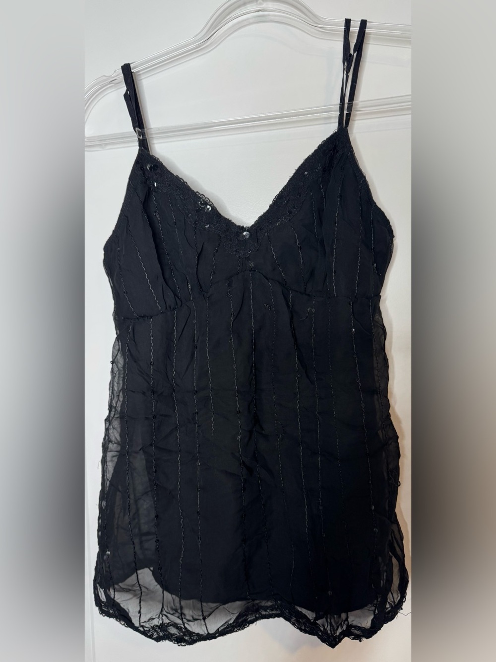 No Boundaries Black Lace Trim sequins Cami Top whimsical goth Y2K MD goth emo